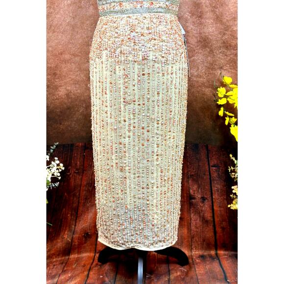 Mac Duggal Sleeveless High Neck Beaded Sheath Dress Nude 4 - Picture 8 of 14
